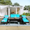 6-Piece Outdoor Patio PE Wicker Rattan Sofa Set Dining Table Set with Removable Cushions and Tempered Glass Tea Table for Backyard, Poolside, Deck, Br