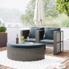 2-Piece All-Weather PE Wicker Conversation Set Rattan Sofa Set Outdoor Patio Half-moon Sectional Furniture Set / Side Table for Umbrella, Gray Rattan+