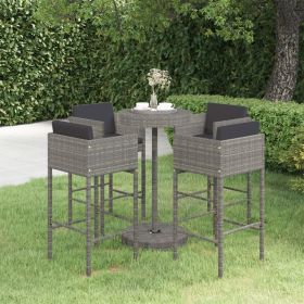 5 Piece Patio Bar Set with Cushions Poly Rattan Gray