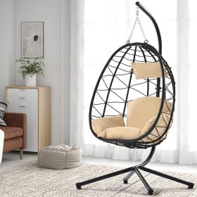 Egg Chair with Stand Indoor Outdoor Swing Chair Patio Wicker Hanging Egg Chair Hanging Basket Chair Hammock Chair with Stand for Bedroom Living Room B