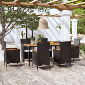 7 Piece Patio Dining Set with Cushions Poly Rattan