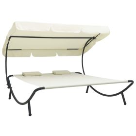 Patio Lounge Bed with Canopy and Pillows Cream White