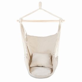 Hammock Chair Distinctive Cotton Canvas Hanging Rope Chair with Pillows Beige