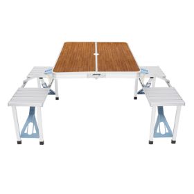 136*85.5*67cm 50kg Aluminum Alloy Table And Chair One Piece Camping One Piece Table And Chair Wood Grain Color