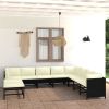 9 Piece Patio Lounge Set with Cushions Poly Rattan Black