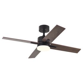 44 Inch Flush Mount Ceiling Fans with Lights and Remote Control, Modern Outdoor Indoor Black 4 Blades LED Lights Smart Ceiling Fans for Bedroom, Livin