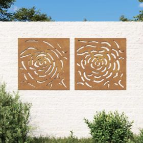 Patio Wall Decorations 2 pcs 21.7"x21.7" Corten Steel Rose Design