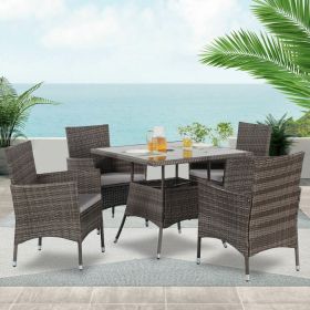 Waterproof Grey Wicker Rattan Patio Small Table And Chairs Furniture Set With Umbrella Hole Garden Outdoor