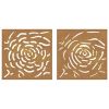 Patio Wall Decorations 2 pcs 21.7"x21.7" Corten Steel Rose Design