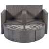 2-Piece All-Weather PE Wicker Conversation Set Rattan Sofa Set Outdoor Patio Half-moon Sectional Furniture Set / Side Table for Umbrella, Gray Rattan+