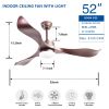 52inch Ceiling Fans with Lights, 3 ABS Fan Blades, Classical Style Fan with Remote Control, Noiseless Reversible DC Motor for Patio/Bedroom/Living Roo