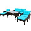 6-Piece Outdoor Patio PE Wicker Rattan Sofa Set Dining Table Set with Removable Cushions and Tempered Glass Tea Table for Backyard, Poolside, Deck, Br