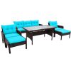 6-Piece Outdoor Patio PE Wicker Rattan Sofa Set Dining Table Set with Removable Cushions and Tempered Glass Tea Table for Backyard, Poolside, Deck, Br