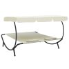 Patio Lounge Bed with Canopy and Pillows Cream White