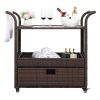 Outdoor Patio Wicker Rattan Serving Bar Cart Sideboard On Wheels XH