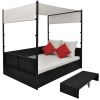 Patio Bed with Canopy Black 74.8"x51.2" Poly Rattan