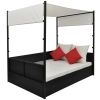 Patio Bed with Canopy Black 74.8"x51.2" Poly Rattan