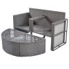 2-Piece All-Weather PE Wicker Conversation Set Rattan Sofa Set Outdoor Patio Half-moon Sectional Furniture Set / Side Table for Umbrella, Gray Rattan+