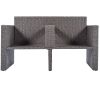 2-Piece All-Weather PE Wicker Conversation Set Rattan Sofa Set Outdoor Patio Half-moon Sectional Furniture Set / Side Table for Umbrella, Gray Rattan+