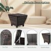 Outdoor PE Wicker Side Table with Storage, Small Patio Storage Bin Container for Hose Cushion Towel, Brown