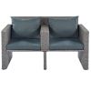 2-Piece All-Weather PE Wicker Conversation Set Rattan Sofa Set Outdoor Patio Half-moon Sectional Furniture Set / Side Table for Umbrella, Gray Rattan+