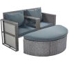 2-Piece All-Weather PE Wicker Conversation Set Rattan Sofa Set Outdoor Patio Half-moon Sectional Furniture Set / Side Table for Umbrella, Gray Rattan+