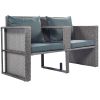 2-Piece All-Weather PE Wicker Conversation Set Rattan Sofa Set Outdoor Patio Half-moon Sectional Furniture Set / Side Table for Umbrella, Gray Rattan+