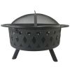 Iron Fire Pit Set Heating Equipment Camping Fire Bowl with Poker Mesh Cover for Backyard Patio