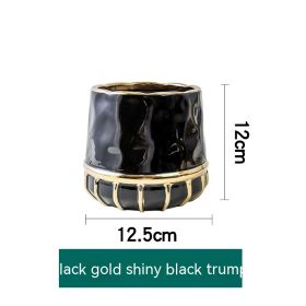 Succulent Flower Pot Golden Edge Home Decoration Wind Marbling Gift Ceramic (Option: Black Glaze Phnom Penh Small)