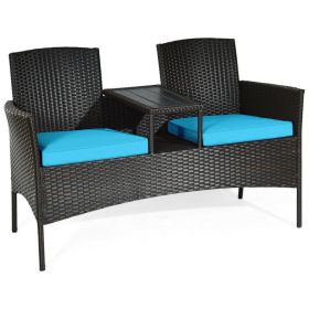 Modern Patio Set with Built-in Coffee Table and Cushions (Color: Turquoise)