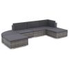 6 Piece Patio Lounge Set with Cushions Poly Rattan Gray