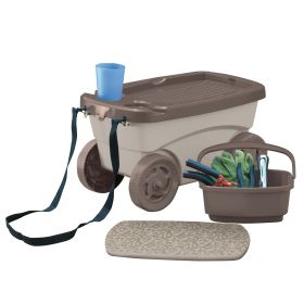 Outdoor Rolling Garden Scooter with Wheels & Pull Strap, Light Taupe, 14.5 in D x 24.25 in H x 13.5 in W (Color: Light Taupe)