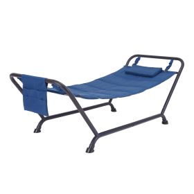 Polyester Hammock with Stand and Pillow, Brown 90.55"L x 38"W x 32"H (Color: Blue, material: steel)