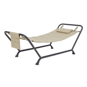 Polyester Hammock with Stand and Pillow, Brown 90.55"L x 38"W x 32"H (Color: Beige, material: steel)