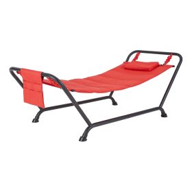 Polyester Hammock with Stand and Pillow, Brown 90.55"L x 38"W x 32"H (Color: Red, material: steel)