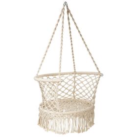 Hanging Hammock Chair with 330 Pounds Capacity and Cotton Rope Handwoven Tassels Design (Color: Beige)