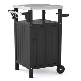 Outdoor Grilling Table with Storage,Stainless Steel Countertop Kitchen Island Cart with Storage Cabinet,Outdoor Grill Table for BBQ,Patio Cabinet with (Color: Black)