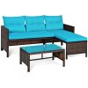 3 Pieces Outdoor Patio Corner Rattan Sofa Set