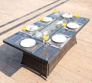 Aluminum Outdoor Dining Table Wicker Patio Gas Fire Pit Table in Brown (Table Only) (Shape: Rectangular)