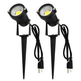 1/2 Pack Outdoor White Landscape LED Spot COB Lights 5W 110V Waterproof IP65 (Pack: 2 Pack, Type: White w/plug)