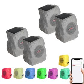 5 CORE Rock Garden Wireless Outdoor Speakers IPx6 Waterproof Weatherproof TWS Bluetooth 5.3 Speaker w Solar & USB Charging 7 LED Lights 6 Hr Playtime (size: GRDNSPK SP GRY 4PCS)