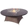 Aluminum Outdoor Dining Table Wicker Patio Gas Fire Pit Table in Brown (Table Only)