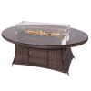 Aluminum Outdoor Dining Table Wicker Patio Gas Fire Pit Table in Brown (Table Only)