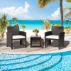 3 Pieces Patio Wicker Furniture Set with Storage Table and Protective Cover