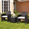 3 Pieces Patio Wicker Furniture Set with Storage Table and Protective Cover