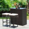 3 Pieces Patio Rattan Wicker Bar Table Stools Dining Set