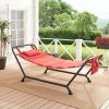 Polyester Hammock with Stand and Pillow, Brown 90.55"L x 38"W x 32"H