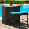 3 Pieces Patio Rattan Wicker Bar Table Stools Dining Set