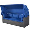 Outdoor Patio Rectangle Daybed with Retractable Canopy, Wicker Furniture Sectional Seating with Washable Cushions, Backyard, Porch