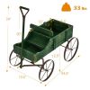 Wooden Wagon Plant Bed with Metal Wheels for Garden Yard Patio